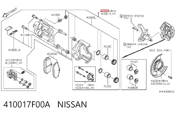 Suporte do freio dianteiro direito 410017F00A Nissan/Infiniti