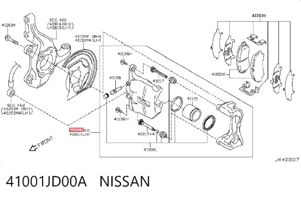 Suporte do freio dianteiro direito 41001JD00A Nissan/Infiniti