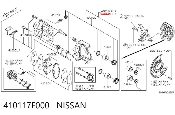 Suporte do freio dianteiro esquerdo 410117F000 Nissan/Infiniti