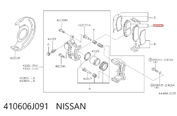 Sapatas do freio dianteiras de disco 410606J091 Nissan/Infiniti