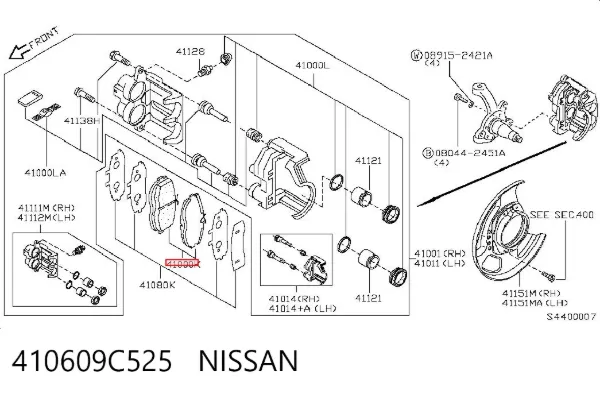 Sapatas do freio dianteiras de disco 410609C525 Nissan/Infiniti