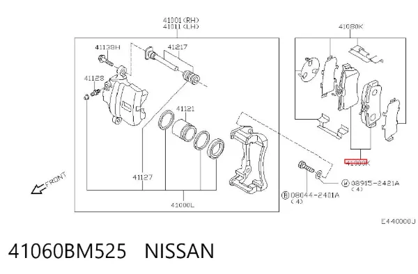 Sapatas do freio dianteiras de disco 41060BM525 Nissan/Infiniti
