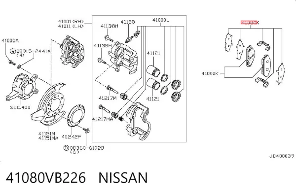 Kit de reparação dos freios dianteiros 41080VB226 Nissan/Infiniti