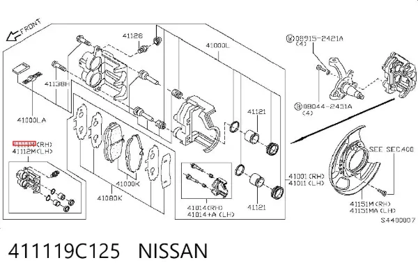 Suporte do freio dianteiro direito 411119C125 Nissan/Infiniti