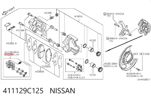 Suporte do freio dianteiro esquerdo 411129C125 Nissan/Infiniti