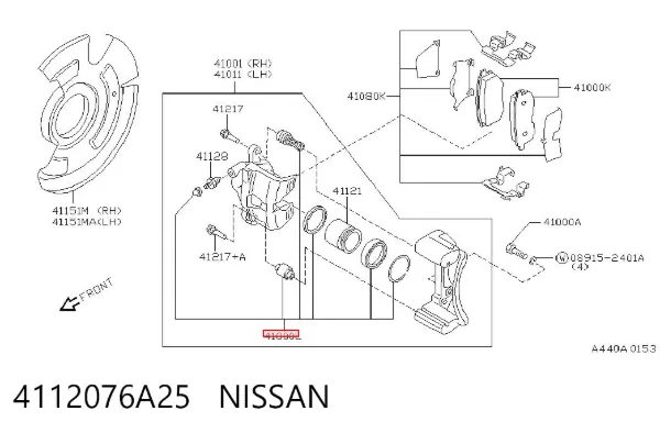 Kit de reparação de suporte do freio dianteiro 4112076A25 Nissan/Infiniti