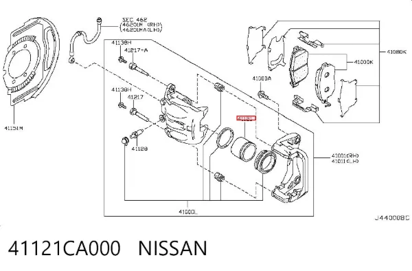 Pistão de suporte do freio dianteiro 41121CA000 Nissan/Infiniti