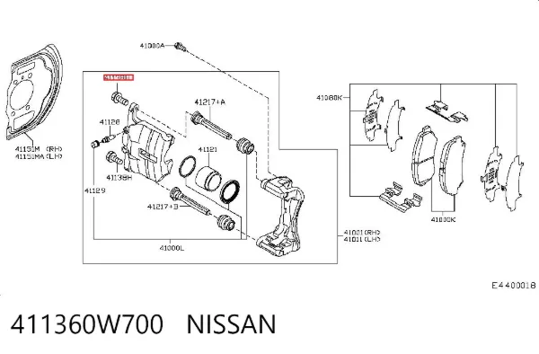 Parafuso do freio de suporte 411360W700 Nissan/Infiniti