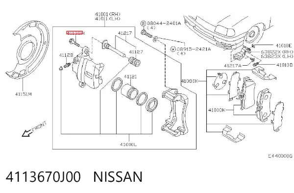 Guia inferior de suporte dianteiro 4113670J00 Nissan/Infiniti