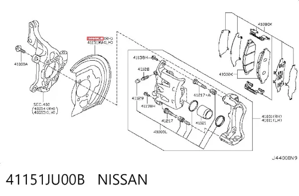 Proteção do freio de disco dianteiro direito 41151JU00B Nissan/Infiniti
