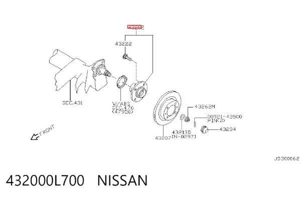 Cubo traseiro 432000L700 Nissan/Infiniti