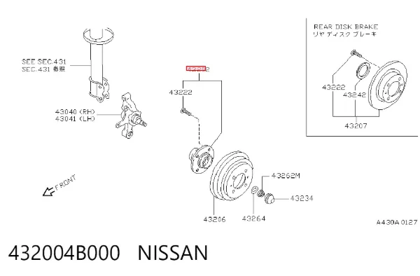 Cubo traseiro 432004B000 Nissan/Infiniti