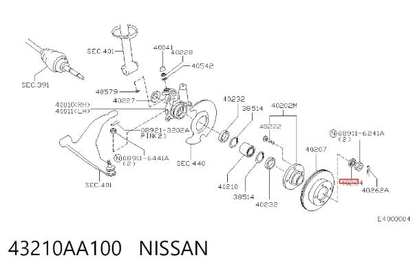 Rolamento de cubo traseiro 43210AA100 Nissan/Infiniti