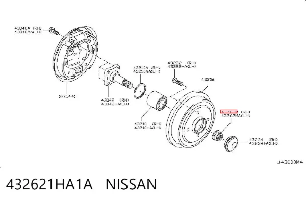 Porca de cubo traseiro 432621HA1A Nissan/Infiniti