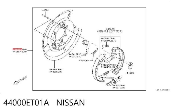 Disco de suporte direito do tambor do freio traseiro 44000ET01A Nissan/Infiniti