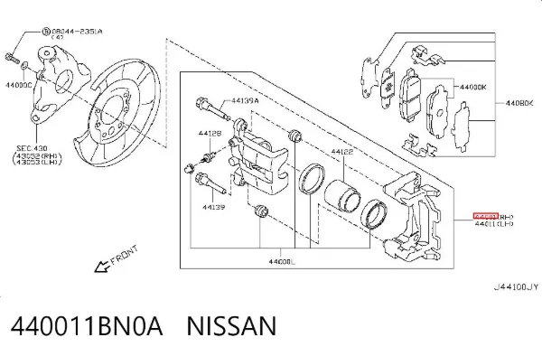 Suporte do freio traseiro direito 440011BN0A Nissan/Infiniti