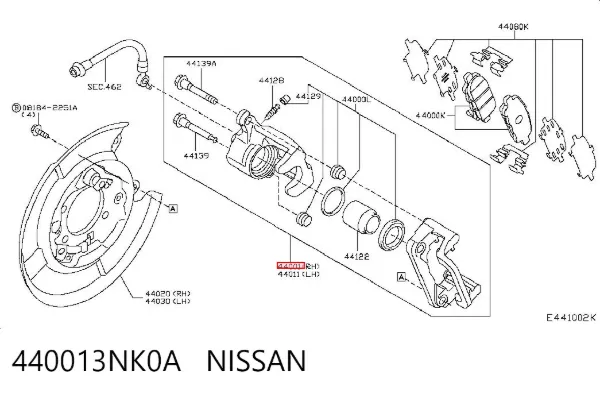 Suporte do freio traseiro direito 440013NK0A Nissan/Infiniti