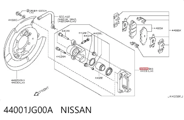 Suporte do freio traseiro direito 44001JG00A Nissan/Infiniti