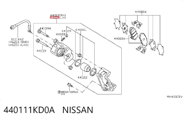 Suporte do freio traseiro esquerdo 440111KD0A Nissan/Infiniti