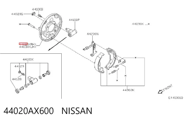 Disco de suporte direito do tambor do freio traseiro 44020AX600 Nissan/Infiniti
