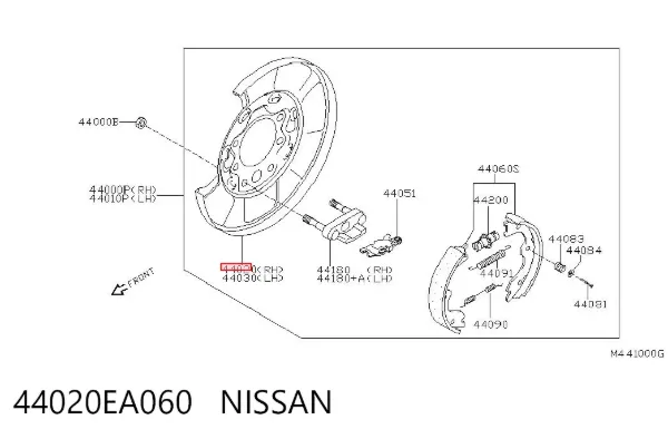 Disco de suporte direito do tambor do freio traseiro 44020EA060 Nissan/Infiniti