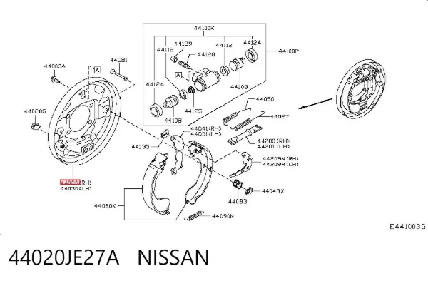Disco de suporte direito do tambor do freio traseiro 44020JE27A Nissan/Infiniti