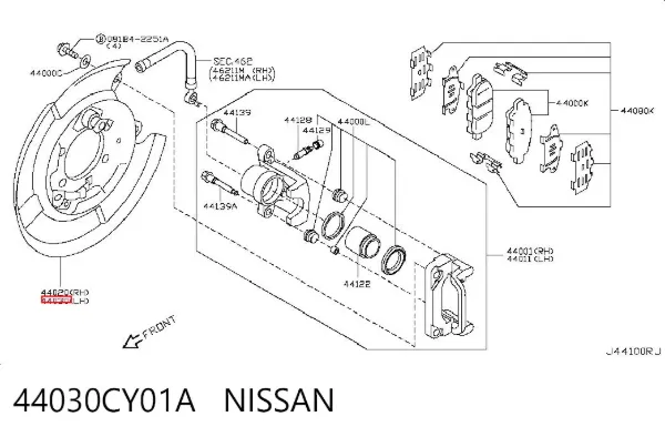 Proteção esquerda do freio de disco traseiro 44030CY01A Nissan/Infiniti