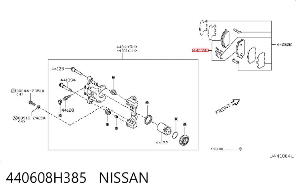 Sapatas do freio traseiras de disco 440608H385 Nissan/Infiniti