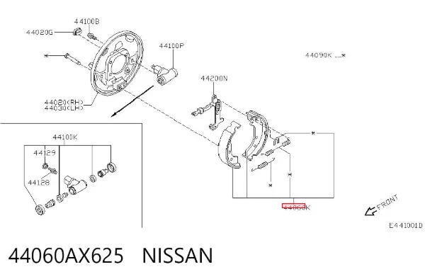Sapatas do freio traseiras de tambor 44060AX625 Nissan/Infiniti