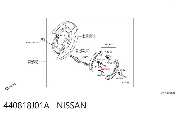 Kit de montagem das sapatas traseiras de tambor 440818J01A Nissan/Infiniti