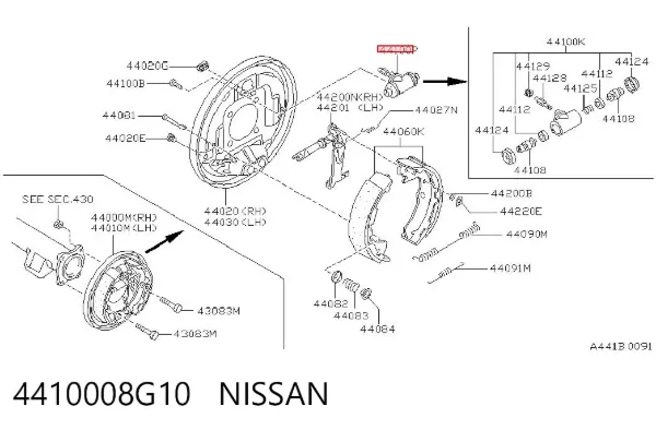Cilindro traseiro do freio de rodas de trabalho 4410008G10 Nissan/Infiniti