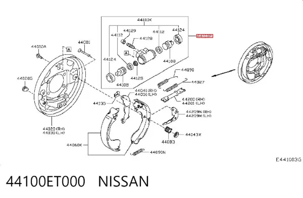 Cilindro traseiro do freio de rodas de trabalho 44100ET000 Nissan/Infiniti