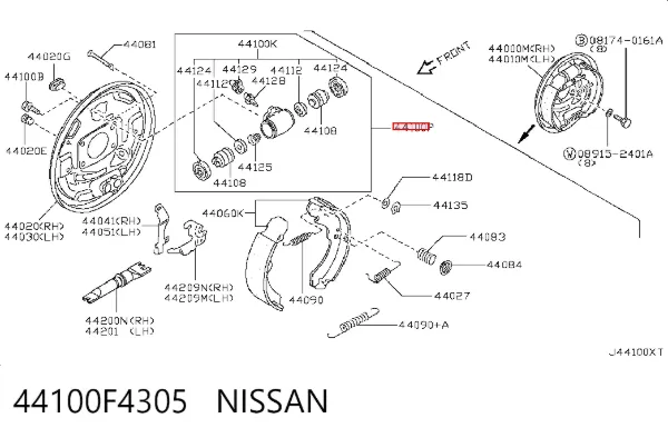 Cilindro traseiro do freio de rodas de trabalho 44100F4305 Nissan/Infiniti