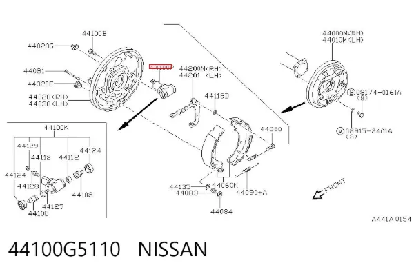 Cilindro traseiro do freio de rodas de trabalho 44100G5110 Nissan/Infiniti