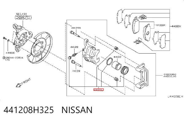 Kit de reparação de suporte do freio traseiro 441208H325 Nissan/Infiniti