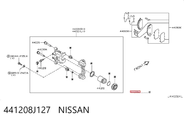 Kit de reparação de suporte do freio traseiro 441208J127 Nissan/Infiniti
