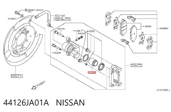 Pistão de suporte do freio traseiro 44126JA01A Nissan/Infiniti