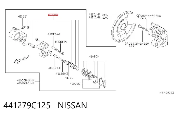 Kit de reparação de suporte do freio dianteiro 441279C125 Nissan/Infiniti