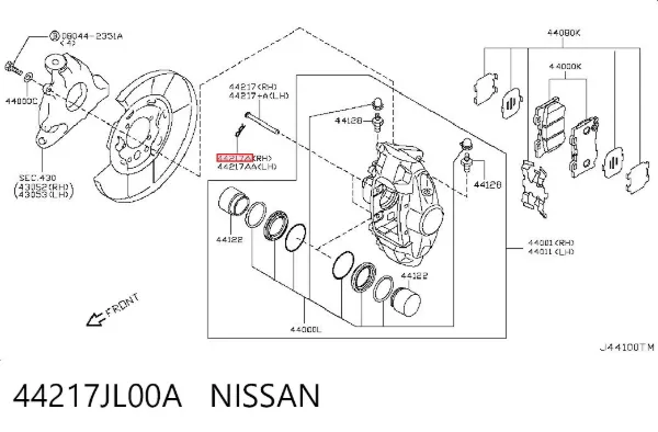 Guia de suporte traseiro 44217JL00A Nissan/Infiniti