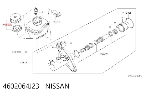 Tampa de tanque de cilindro mestre do freio 4602064J23 Nissan/Infiniti
