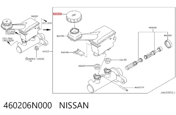 Tampa de tanque de cilindro mestre do freio 460206N000 Nissan/Infiniti