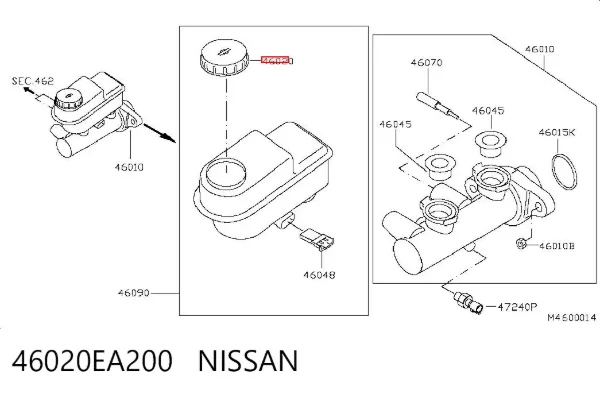 Tampa de tanque de cilindro mestre do freio 46020EA200 Nissan/Infiniti