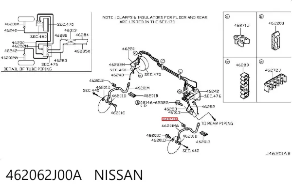 Braçadeira de fixação do freio de mangueira 462062J00A Nissan/Infiniti