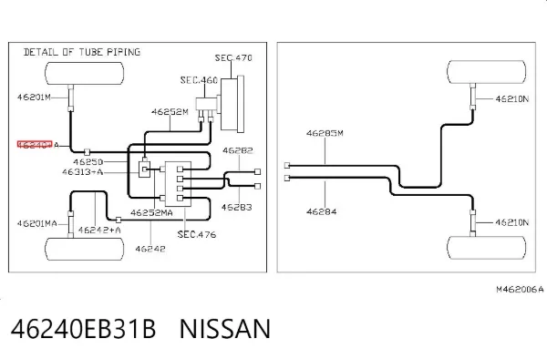 Tubo dianteiro direito do freio 46240EB31B Nissan/Infiniti