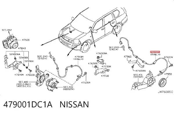 Sensor ABS traseiro 479001DC1A Nissan/Infiniti