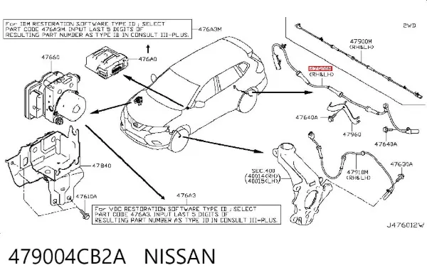 Sensor ABS traseiro 479004CB2A Nissan/Infiniti