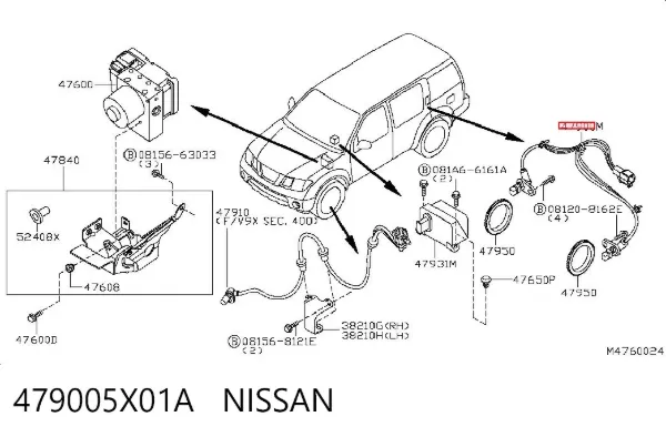 Sensor ABS traseiro 479005X01A Nissan/Infiniti