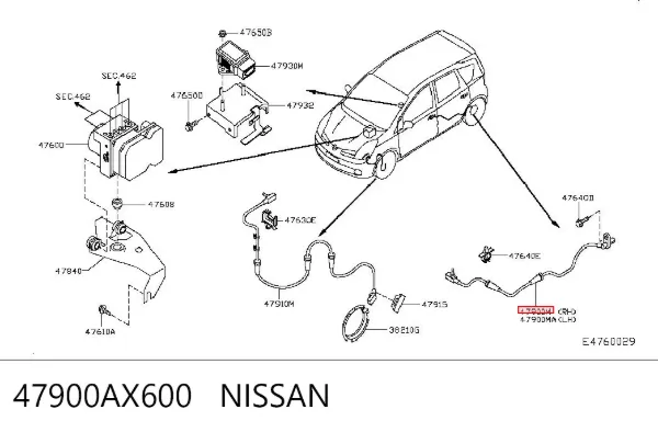 Sensor ABS traseiro direito 47900AX600 Nissan/Infiniti