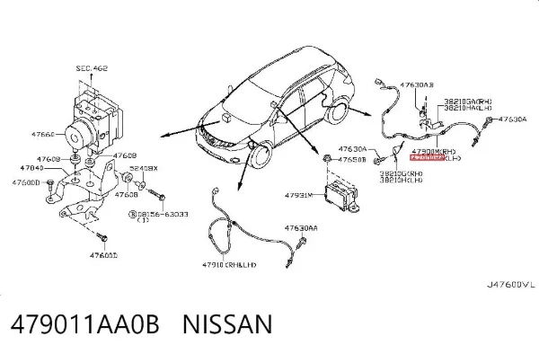 Sensor ABS traseiro esquerdo 479011AA0B Nissan/Infiniti