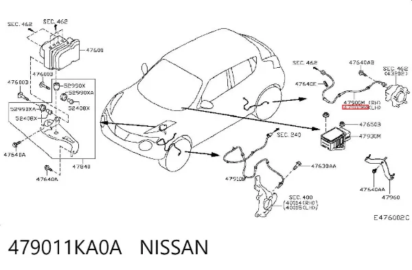 Sensor ABS traseiro esquerdo 479011KA0A Nissan/Infiniti